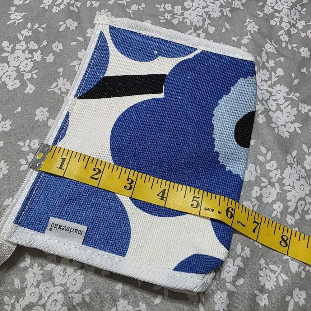 Marimekko Blue Floral Zipper Pouch 2001 Vintage Finland Canvas